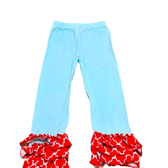 Boutique Aqua and red patterned tiered Ruffle leggings size 6 - Picture 3 of 7
